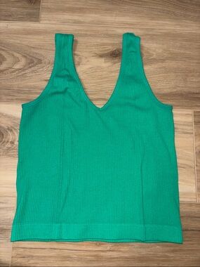 Green Ribbed V-Neck Tank Top - Women's Essential